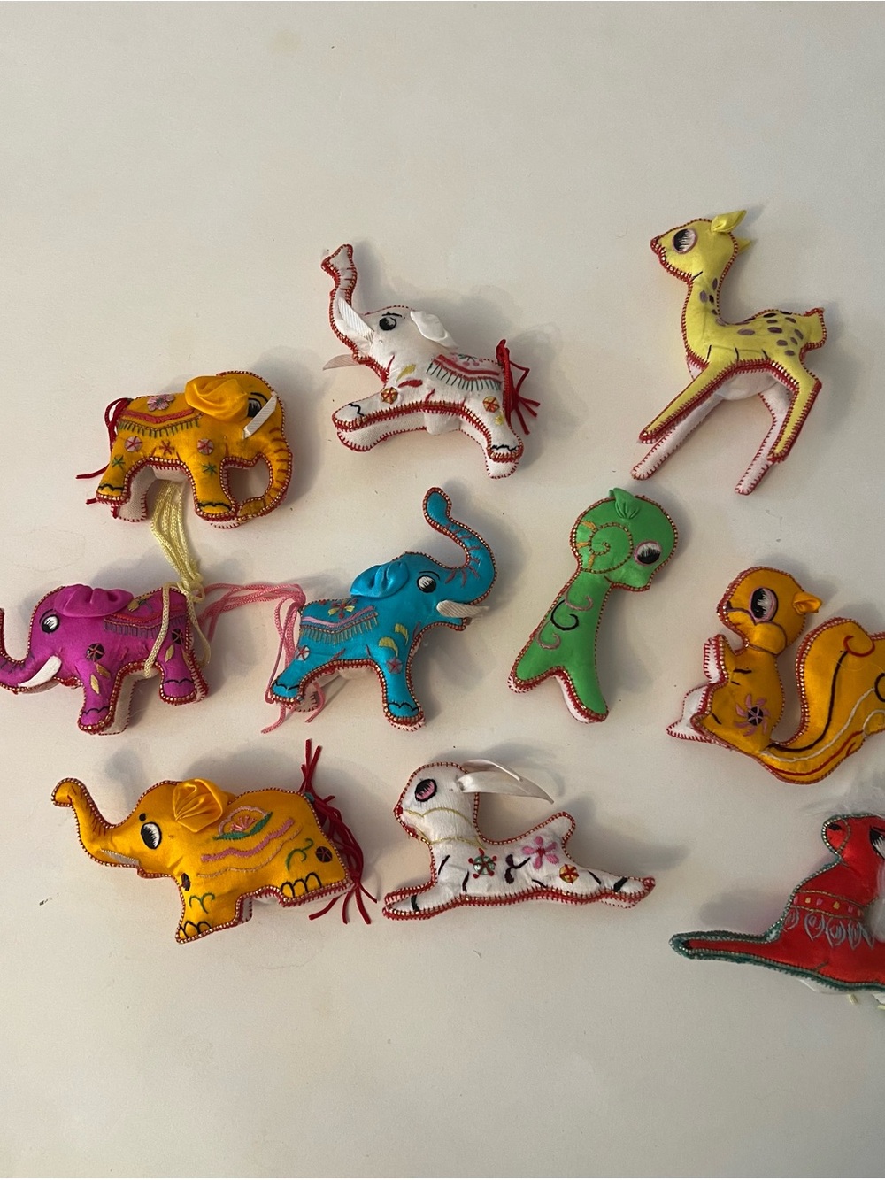 Vintage Handmade Indian Embroidered Stuffed Animal Ornaments. Set of 10. - Picture 2 of 10